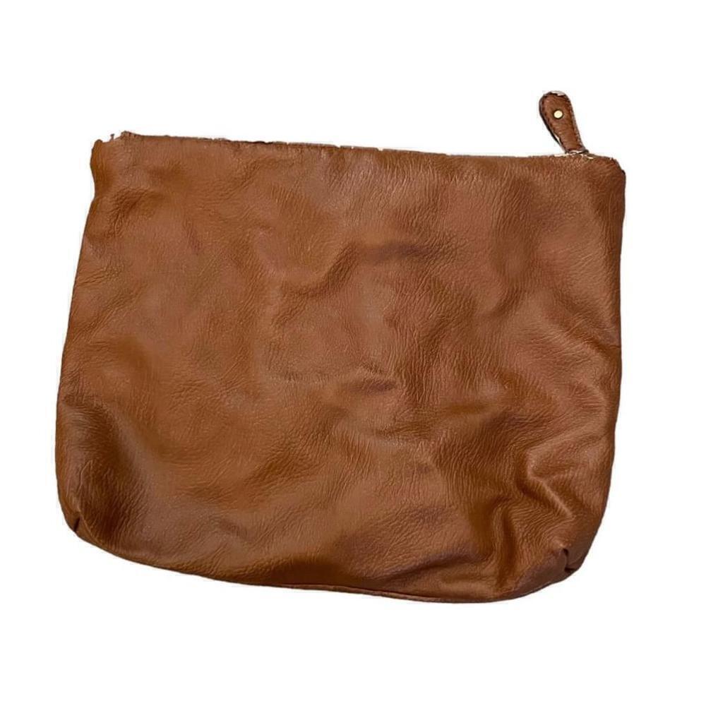 FREE PEOPLE Brown Faux Leather Zip Close Clutch Makeup Bag